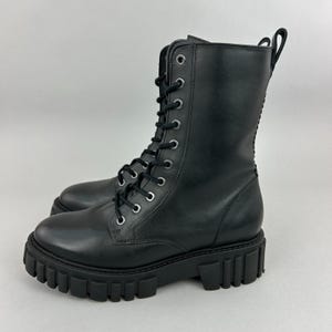 Clarks Boots Size UK5 Black Leather Page Lace Combat Chunky Military Army Gothic image 3