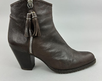 Stuart Weitzman Boots Size UK5.5 Brown Leather Ankle Zip Tassel Heeled Cowboy