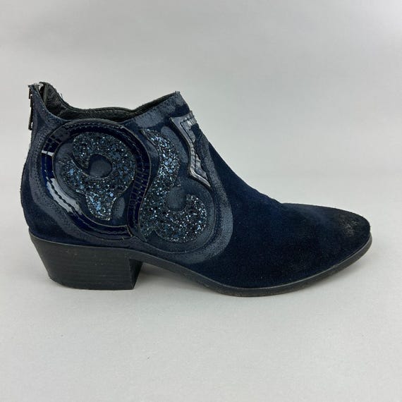 Russell & Bromley Boots Size EU40 UK7 Cirque Navy Distressed Zip Gaucho Cowboy