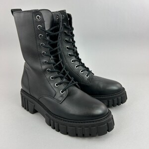 Clarks Boots Size UK5 Black Leather Page Lace Combat Chunky Military Army Gothic image 5