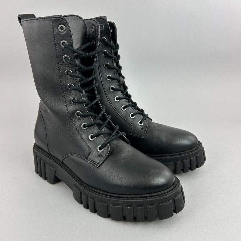 Clarks Boots Size UK5 Black Leather Page Lace Combat Chunky Military Army Gothic image 5