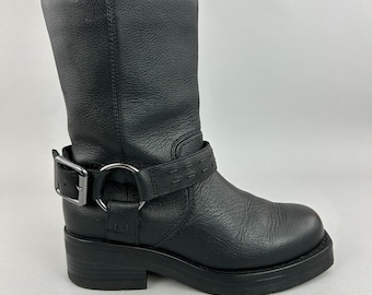 Clarks Boots Size UK4.5 Rebelle Up Black Leather Ankle Zip Harness Biker Gothic