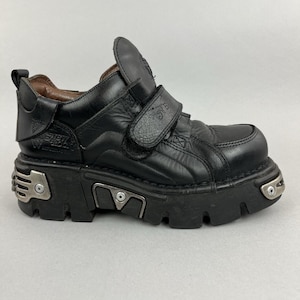 New Rock Reactor Black Leather Chunky Platform Gothic Heavy Punk Boots US9 EU40 UK6.5