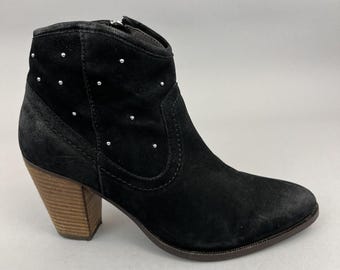 Black Leather Studded Ankle Cowboy Boots - Cara London - US7 EU38 UK5