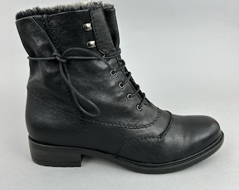 Clarks Black Leather Ankle Lace Up Combat Military Faux Fur Lined Boots UK4 D