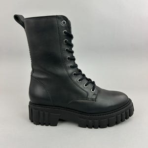 Clarks Boots Size UK5 Black Leather Page Lace Combat Chunky Military Army Gothic image 1