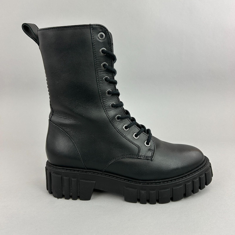 Clarks Boots Size UK5 Black Leather Page Lace Combat Chunky Military Army Gothic image 1