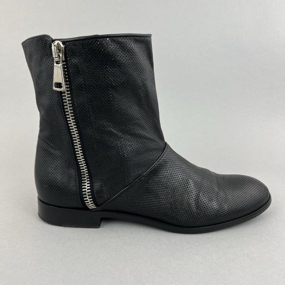 Casadei Black Leather Ankle Double Zip Biker Hippie Gothic