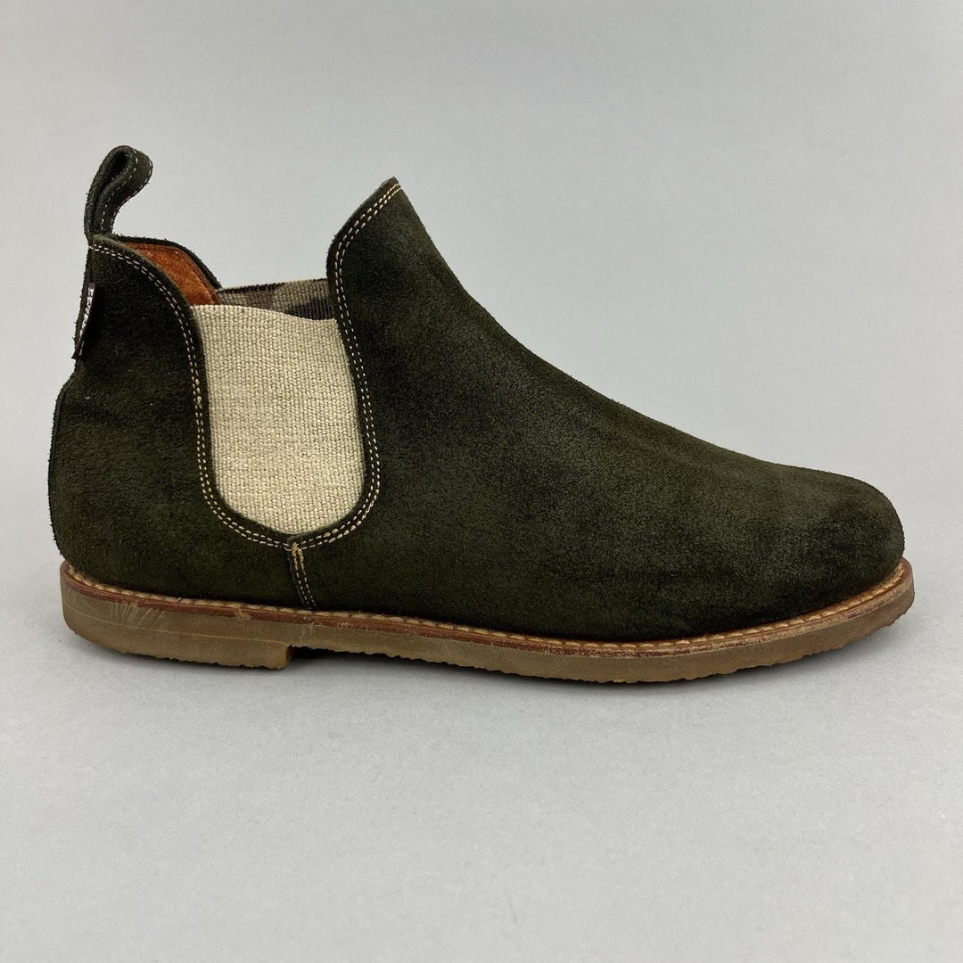 Penelope Chilvers Safari Khaki Suede Pull on Chelsea Dealer Boots