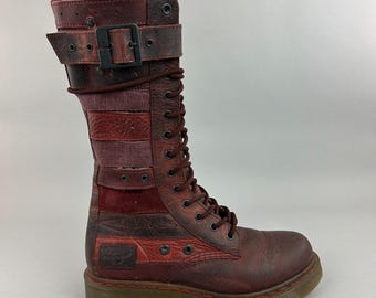 Stivali da combattimento Dr. Martens in pelle bordeaux a 14 occhielli (EU39/UK6)