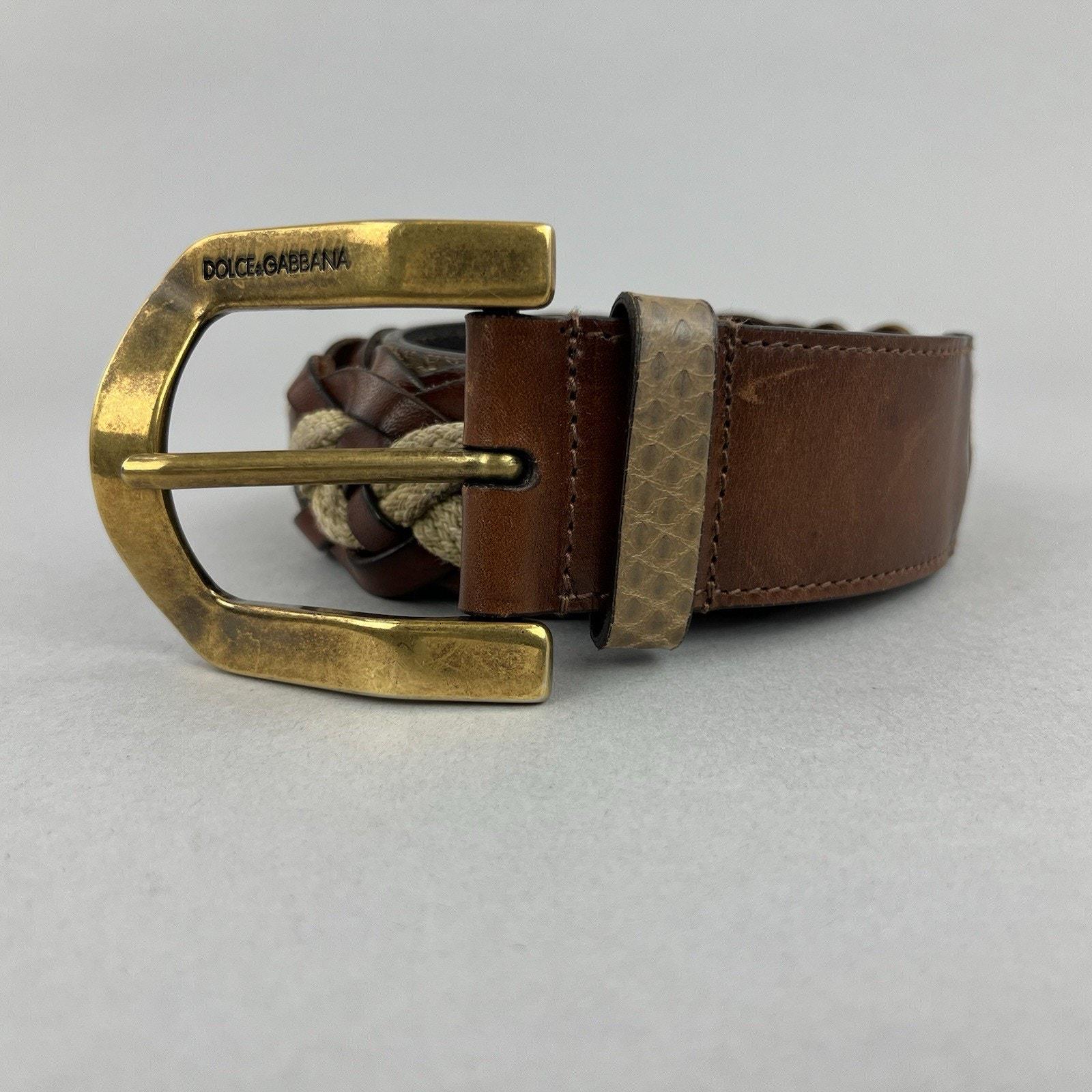 Ceinture En Cuir Noir Dolce & Gabbana Pour Homme - Taille 90 Cm (36 Inches) - Boucle Chromé Et Doré - Occasion Très Bon état