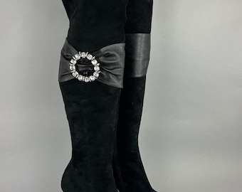 Faithsolo El Dantes Black Y2K Over The Knee Thigh High Pointy Stiletto Boots EU40 UK7