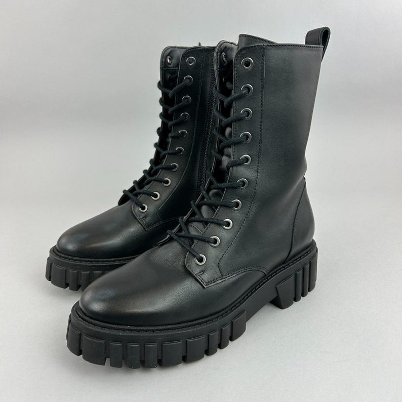 Clarks Boots Size UK5 Black Leather Page Lace Combat Chunky Military Army Gothic image 8