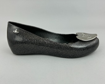 Melissa Vivienne Westwood Anglomania Size UK5 Slip On Black Glitter Ballet Shoes