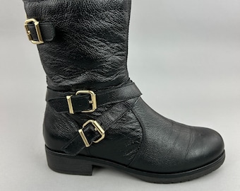 Botas Carvela Talla 38 UK5, negras, de piel, con cremallera en el tobillo, estilo motero gótico punk, forradas.