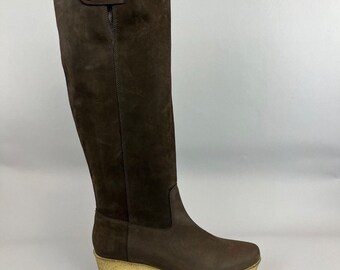 Robert Clergerie Dark Brown Leather Wedge Knee High Boots (US 8.5 / UK 6-6.5)