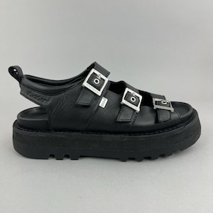 Kickers Knox Buckle Svarta Läder Roman Gladiator Platåsandaler 41 UK7.5 - 8