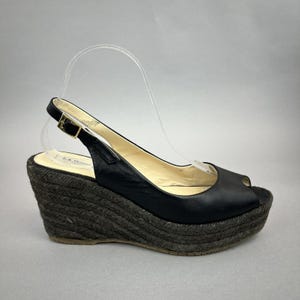 L K Bennett Black Sling Back Espadrille Wedge Summer Sandals Dress Shoes EU40 UK7