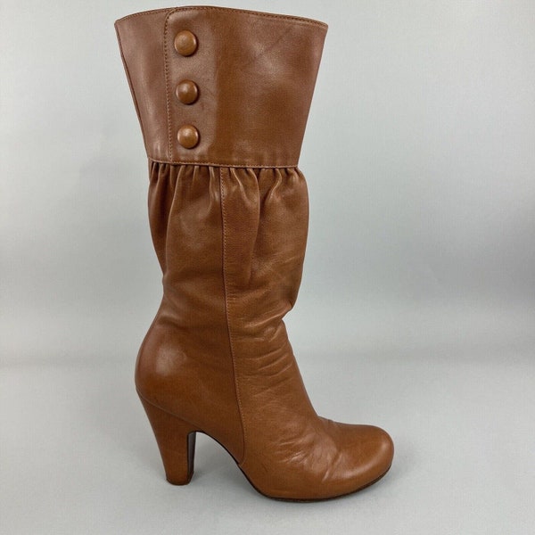 Chie Mihara Brown Leather Mid Calf Zip Up Slouchy Bootie Slouch Boho Hippie Bootie Boots EU38 UK5