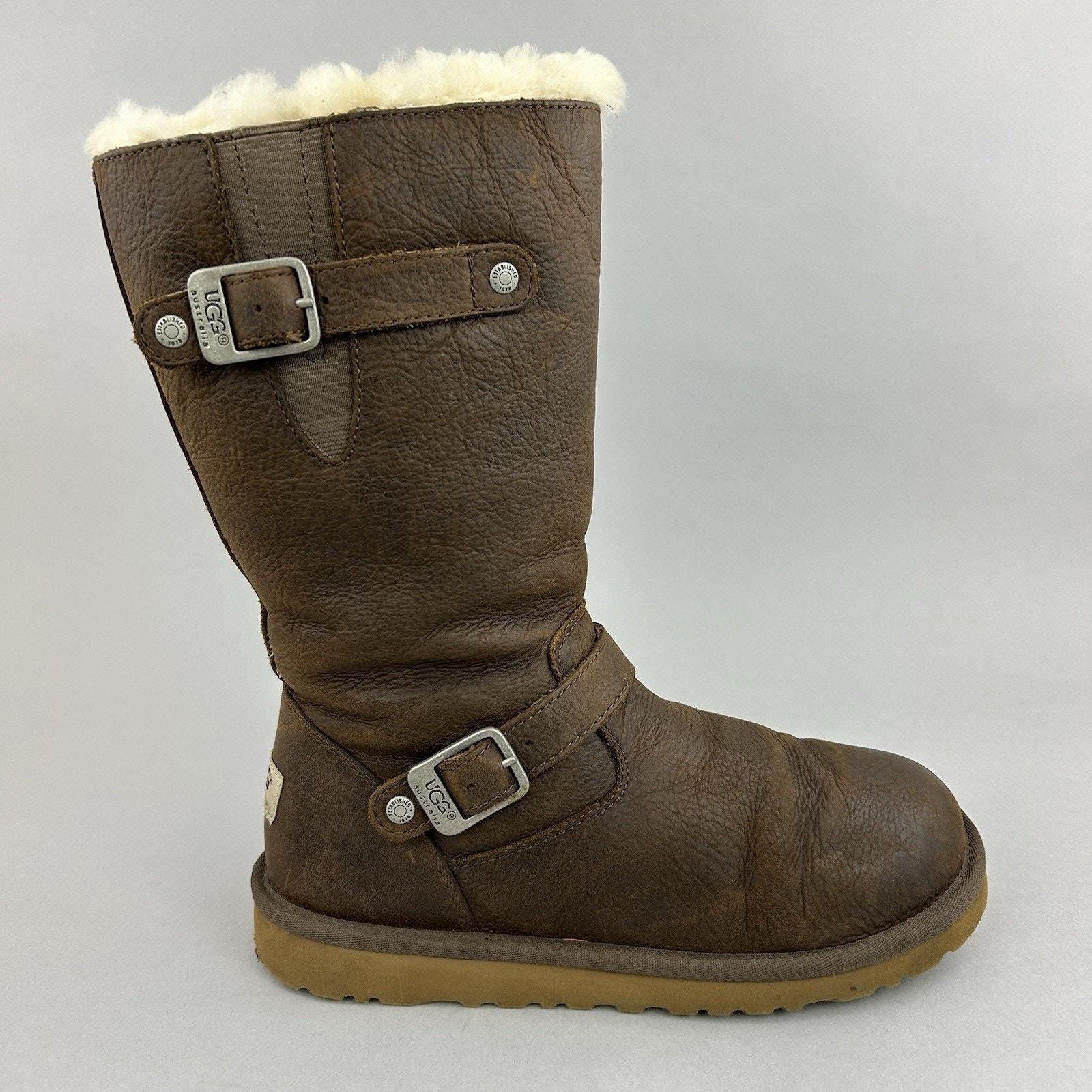 UGG Kensington Brown Sheepskin Biker Zip up Distressed Winter Warm