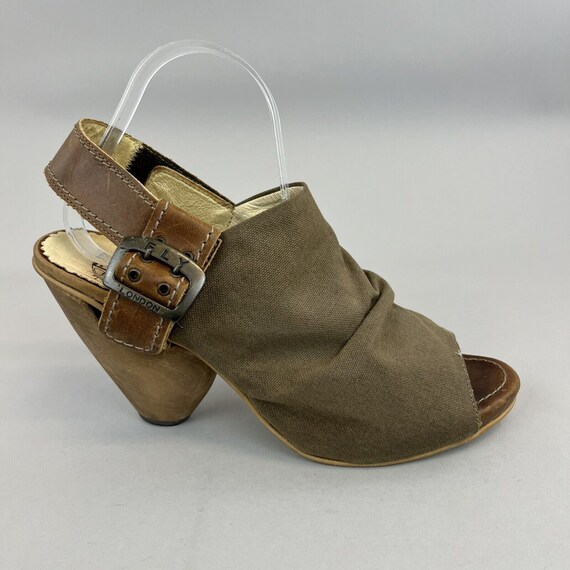 Fly London Fly Girl Slingback Heeled Open Toe Vintage Brown Khaki Clogs Mules Sandals Shoes EU41 UK8 Etsy