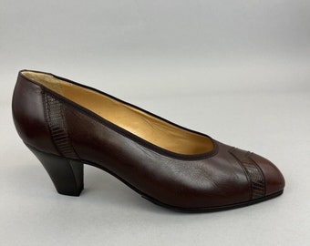 Emeraude Paris Brown Leather Slip On Pumps Court Vintage Heels Shoes EU39 UK6