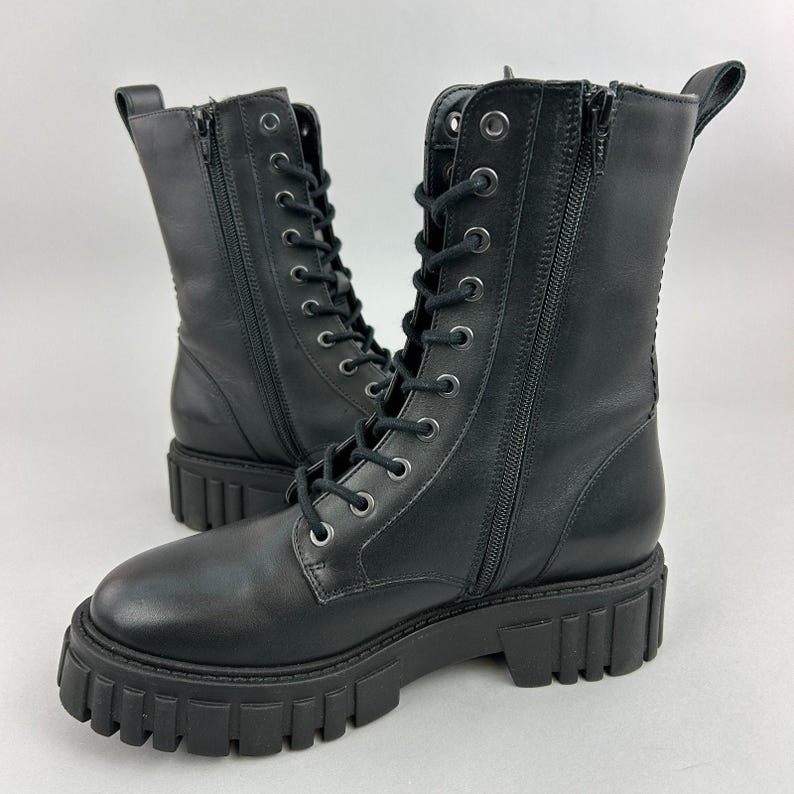 Clarks Boots Size UK5 Black Leather Page Lace Combat Chunky Military Army Gothic image 6