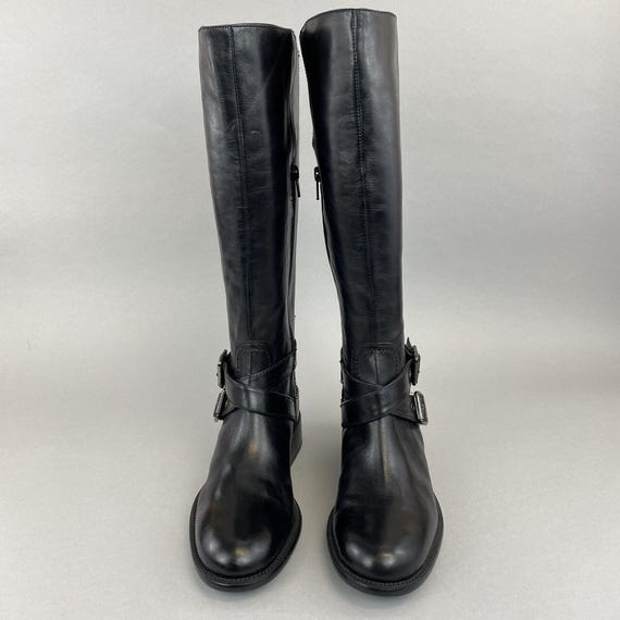 Bottes d'équitation en cuir noir vintage pour femmes - Style médiéval de l'an 2000, hauteur genou, taille 8 US - France