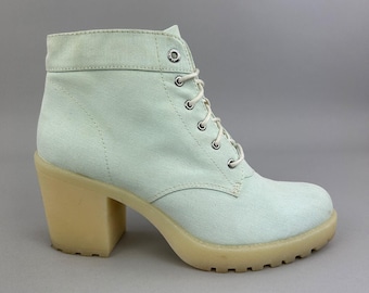 Vagabond Boots Größe EU 39 UK 6 Mint Canvas Schnürstiefel mit Blockabsatz