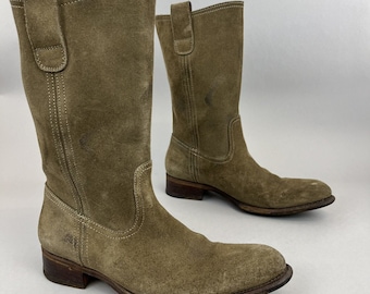 Beige Suede Cowboy Boots: Distressed Leather Western Booties EU37.5 UK4 - 4.5