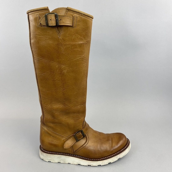 Sendra Tan Brown Leather Pull on Cowboy Biker Riding Pirate Boho Bootie Boots EU37 US6.5 UK4.5 Etsy