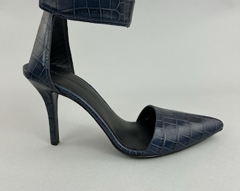 Alexander Wang Lapis Liya marineblauwe krokodillenprint slingback hakken schoenen EU38 UK5