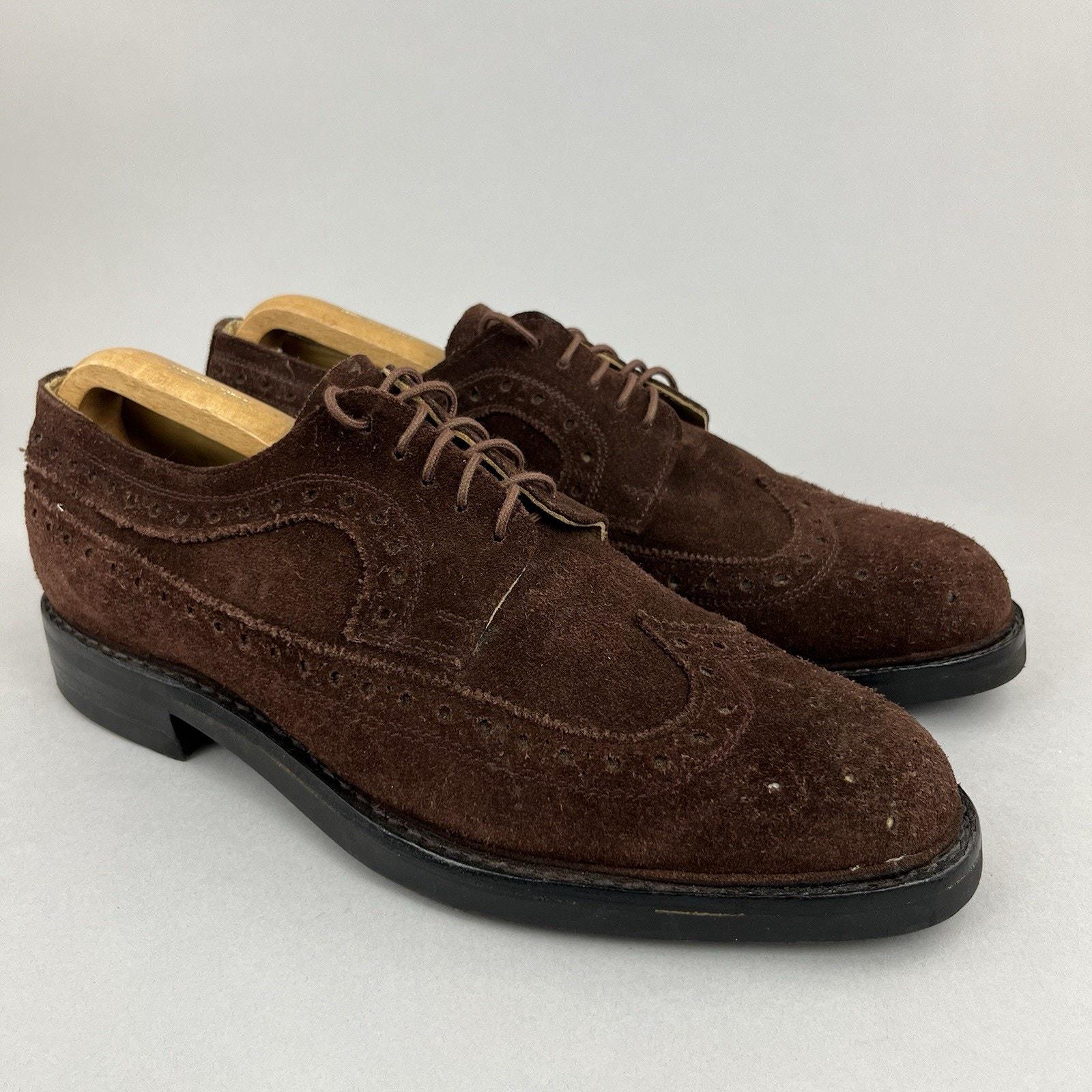 Samuel Windsor Handmade Brown Suede Brogues Wingtip Dress Shoes