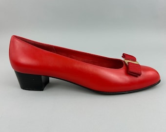 Salvatore Ferragamo Red Leather Slip On Court Bow Shoes US10.5 B UK7.5 Narrow