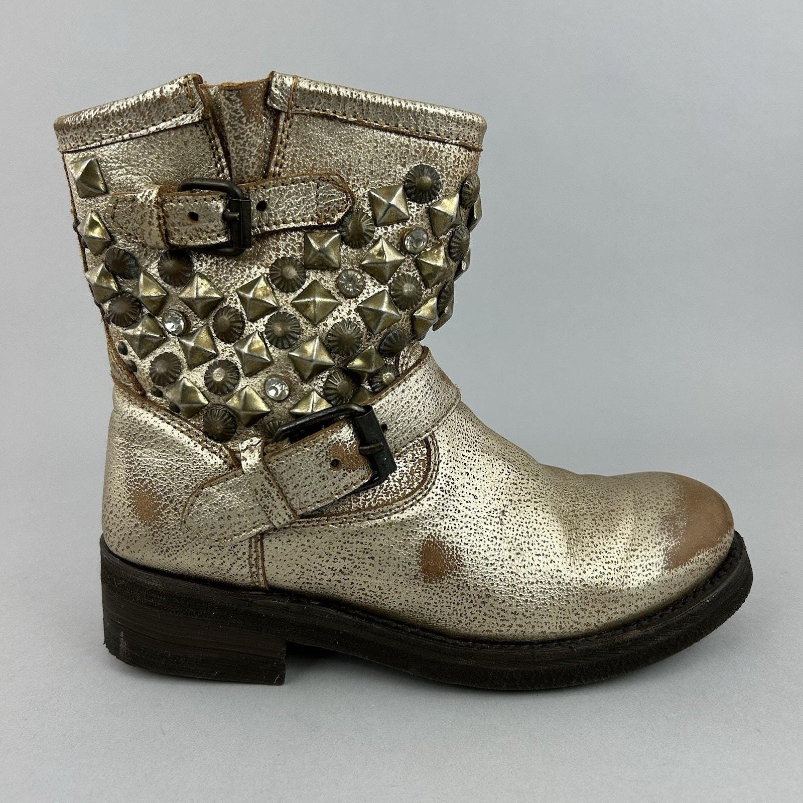 Ash Gold Leather Biker Harness Rugged Festival Mexico Distressed Boot…