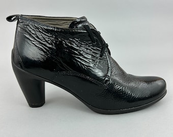 Ecco Boots Größe 41 UK7.5-8 Schwarz Lackleder High Heels Spitze Ankle Bootie