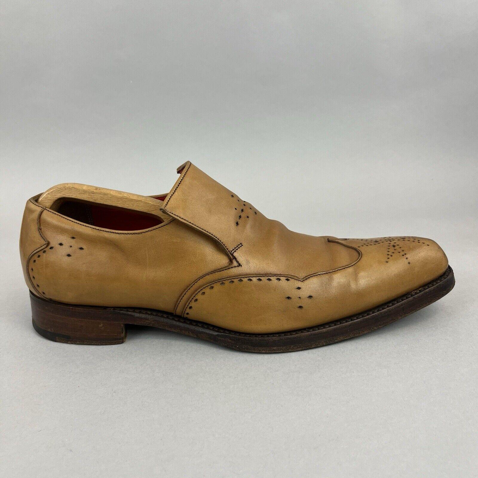 Jeffery West Love Tan Brown Leather Slip on Wings Brogues Loafers