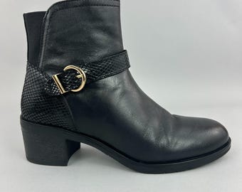 Moda In Pelle Womens Boots Size UK6 Black Leather Ankle Zip Up Block Heels Shoes