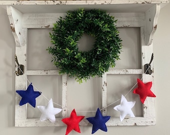 Red, White and Blue Star Felt Banner - Garland- Fourth of July
