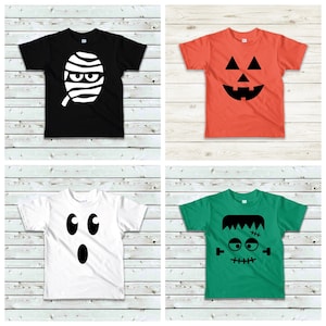 Halloween Baby - Toddler Kids Face Shirts - Mummy - Ghost - Frankenstein - Pumpkin