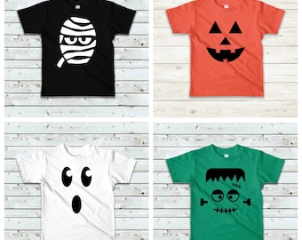 Halloween Baby - Toddler Kids Face Shirts - Mummy - Ghost - Frankenstein - Pumpkin