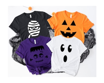 Halloween - Youth - Adult Unisex Face Shirts  - Mummy - Ghost - Frankenstein - Pumpkin