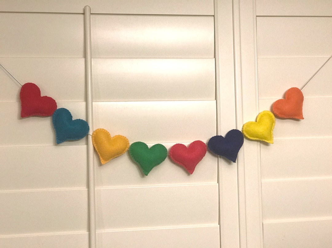 Felt Heart Banner Garland Rainbow Multi Color Valentines Day Etsy