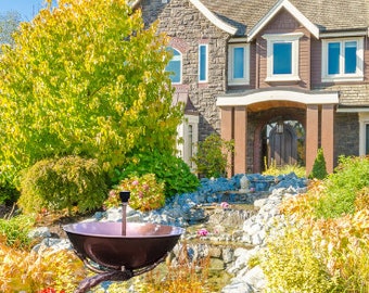 Copper fountain bowl. Backyard water feature. Fountains.