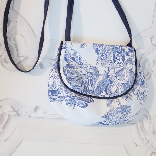 Sac bandoulière petite fille /Sac en toile de Jouy/Accessoire made in France/Sac en tissu