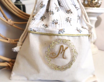 Personalized pouch romantic bouquet Simone/double cotton gauze/blanket bag/birth