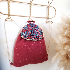 Sac à dos enfant  personnalisé/double gaze de coton pois doré/cadeau de Noel/création française /cartable /sac tebdance