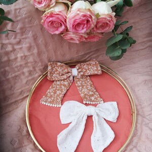 Barrette / hair accessory / bow tie / double cotton gauze / birth gift / christening outfit
