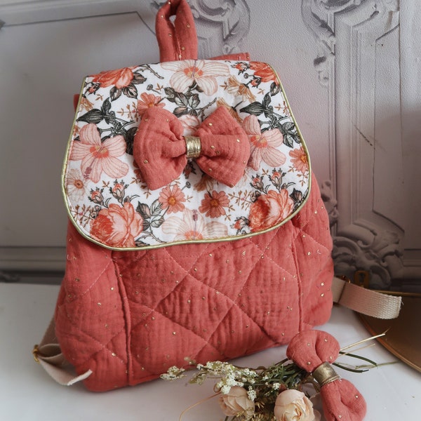 Sac à dos pour enfant/Sac motif Jardin Anglais  /double gaze de coton/ cadeau naissance/ sac maternelle/Cadeau de Noël/Création française