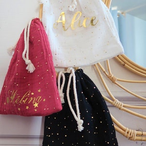 Pochon personnalisé/double gaze de coton /sac à doudou/sac ecolier/sac echange